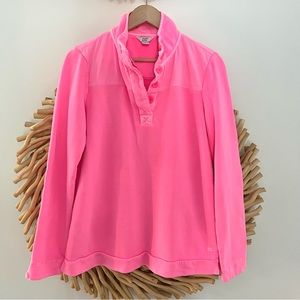 Crown & Ivy Belk Hot Pink Harper Button Stand Collar Pullover Sweatshirt, Large